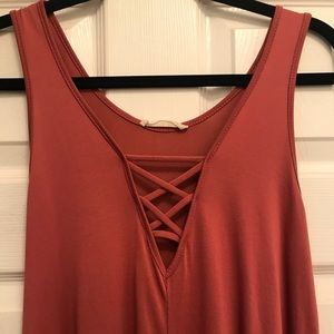 Burnt orange/pink lace up dress